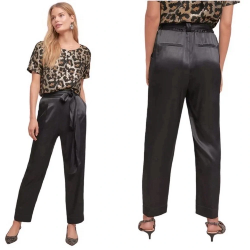 Anthropologie Ett Twa Black Satin Tie-Waist Pants